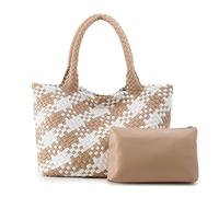 RRYPBOVG Bolsas De Paja Bolsos De Mano For Mujer, De Diseñador, Tejidos A La Moda, Bolsos Y Carteras De Lujo De Gran Capacidad, Bolsos De Hombro For Playa, Viajes, Etc.(Apricot and White)