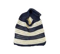 RRYPBOVG Bolsos Tejidos Crochet Bolso de hombro estético for mujer, bolso de mano de punto de color contrastante, bolso de mano de rayas de punto ahuecado, bolso tejido for mujer(Bluewhite)