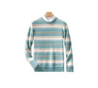 RRYPBOVG Jersey Hombre Autumn Winter Wool Sweater Men's Loose Base Shirt Round Neck Color Block Striped Knitted Pullover(Color 5,S)