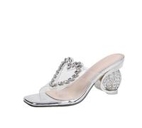 RRYPBOVG Sandalias Con Pedrería Sandalias de diamantes de imitación for mujer con tiras transparentes y suela gruesa for fiesta, zapatillas de tacón alto con forma de corazón(36)