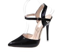 RRYPBOVG Sandalias De Tacón Alto Para El Verano Verano 12cm tacones de aguja altos sandalias con correa en el tobillo zapatos de fiesta con punta hueca for mujer(Black,41)