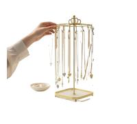 RRYPBOVG Soporte Para Joyas Soporte for joyería con forma de hierro chapado en oro: gancho múltiple, bandeja inferior, almacenamiento/exhibición de doble propósito, estable antivuelco