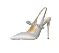 RRYPBOVG Zapatos Boda Mujer Sandalias de Diamantes for Mujer, Talla 34-45, tacón Fino, Puntiagudas, de Cuero, Tacones Altos, Zapatos de Boda for Mujer(Grey 6CM Heel,34)