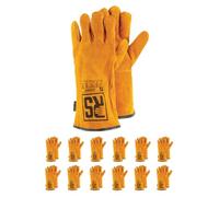 RS JUMBO - Guantes de soldador de piel de vacuno con costuras Kevlar, talla 11, 12 pares, color amarillo, guantes de montaje, guantes de trabajo de piel, resistentes