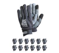 RS PANTALLA Guantes de montaje El primer guante de cuero del mercado con función de pantalla táctil/talla 9, 12 pares/gris/guantes de trabajo/cuero/guantes de piel/guantes de protección/con cierre de
