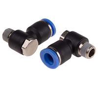 RS PRO Adaptador de rosca en ángulo de polioximetileno, conector R1/8, 10 bar, paquete de 10 unidades