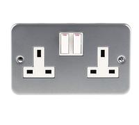 RS PRO Enchufe de 2 enchufes para interiores, acero revestido de metal gris, 1 polo/13 A