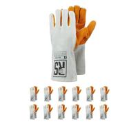 RS SPLIT KEV - Guantes de soldador de piel de vacuno con costuras Kevlar, talla 11, 12 pares/amarillo blanco/guantes de trabajo de cuero/guantes de protección