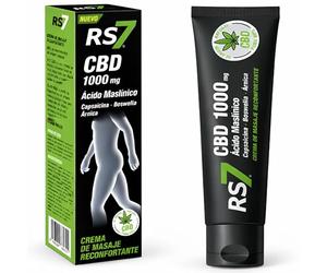 RS7 CBD 1000 mg 75 ml Crema Antiinflamatoria de Masaje Reconfortante | Ácido Maslínico 370mg + Capsaicina + Boswellia + Árnica | Alivio del Dolor Muscular y Articular | 96% Ingredientes Naturales