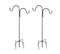 RSACCSKY 2 ganchos dobles de pastor para comedero de pájaros al aire libre, soporte de corona de 48 pulgadas para bodas, colgar luces solares, linternas y plantas (negro, 48 pulgadas)