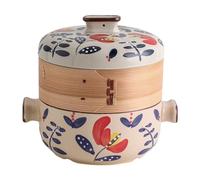 RSBFER Olla de cazuela Japonesa con Cesta de Vapor de bambú, cazuela de cerámica, Olla de Arcilla, Olla de Vapor para cocinar en la Cocina,C,1.5L