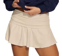 RSBFK Faldas de tenis de cintura alta para mujer con pantalones cortos interiores atléticos para correr pickleball, beige, L