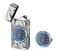 RSBYE Encendedor Eléctrico Delfín con Reloj, Encendedor de Plasma de Doble Arco, Elegante Encendedor Personalizado, Encendedor USB Recargable, Encendedor para Hombre y Mujer con Caja de Regalo (Plata)