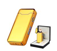 RSBYE Mechero eléctrico a prueba de viento Cool Flame eléctrico encendedor de arco mecheros encendedor para velas - con pantalla LED mecheros recargables (dorado.)