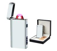 RSBYE Mechero eléctrico con carcasa de metal, lámpara LED indicador de carga y carga USB C, para velas, camping, regalo, mecheros eléctricos (plata especial)