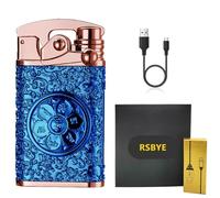 RSBYE Mechero Electrico con Relieve Floral, Encendedor de Plasma Fresco, Mechero Electrico USB Recargable, Encendedor Electrónico con Indicador de Batería, Encendedor Frescos para Hombres (Azul)