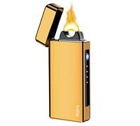 RSBYE Mechero eléctrico de tormenta de plasma para hombre, personalizable, con indicador de batería, mecheros de arco eléctrico, regalos festivos (luz real de oro solar)