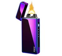 RSBYE Mechero eléctrico de tormenta de plasma para hombre, personalizable, con indicador de batería, mecheros de arco eléctrico, regalos festivos (luz real prismática)