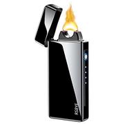 RSBYE Mechero eléctrico de tormenta de plasma para hombre, personalizado con indicador de batería, mecheros de arco eléctrico, regalos festivos (obsidiana de luz real)