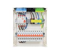 RSE Caja de fusibles con cable para empotrar con pared hueca con distribuidor vacío Hager, 2 filas VA24CN, 1 FI de 4 pines + 12 LS B16A, sin protección contra sobretensiones