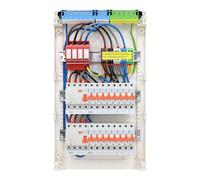 RSE Caja de fusibles con cable para empotrar con pared hueca con distribuidor vacío Hager, 3 filas VA36CN, 2 x FI 4 pines + 16 x LS B16A, con protección contra sobretensiones