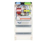 RSE Caja de fusibles con cable para empotrar con pared hueca con distribuidor vacío Hager, 4 filas VA48CN, 1 FI de 4 polos + 1 x 3 polos + 5 x 1 polo LS B16A, con protección contra sobretensiones