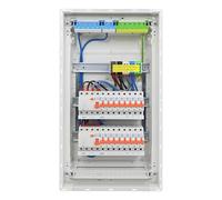 RSE Caja de fusibles con cable para empotrar con pared hueca con distribuidor vacío Hager, empotrado de 3 filas VU36NC, 2 x FI 4 pines + 16 x LS B16A, sin protección contra sobretensiones