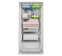 RSE Caja de fusibles con cable para empotrar con pared hueca con distribuidor vacío Hager, empotrado de 4 filas VU48NC, 1 FI de 4 polos. + 1 x 3 pines + 9 x 1 pol LS B16A, sin protección contra