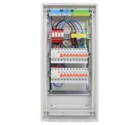 RSE Caja de fusibles con cable para empotrar con pared hueca con distribuidor vacío Hager, empotrado, 4 filas, VU48NC, 2 x FI 4 pines + 16 x LS B16A, con protección contra sobretensiones