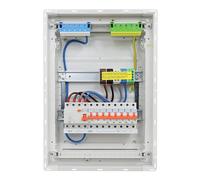 RSE Caja de fusibles con cable para empotrar con pared hueca con distribuidor vacío Hager, empotrado de 2 filas VU24NC, 1 FI de 4 polos + 1 x 3 pines + 5 x 1 polo LS B16A, sin protección contra