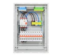 RSE Caja de fusibles con cable, pared hueca con distribuidor vacío Hager, pared hueca de 2 filas VH24NC, 1 FI de 4 pines. + 1 x 3 polos + 9 x 1 pol LS B16A, sin protección contra sobretensiones
