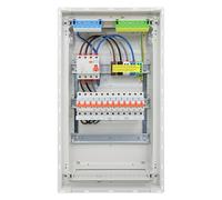 RSE Caja de fusibles con cable, pared hueca con distribuidor vacío Hager, pared hueca de 3 filas VH36NC, 1 FI de 4 pines. + 1 x 3 polos + 9 x 1 pol LS B16A, sin protección contra sobretensiones