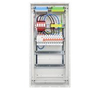RSE Caja de fusibles con cable, pared hueca con distribuidor vacío Hager, pared hueca de 4 filas VH48NC, 1 FI de 4 pines + 8 LS B16A, con protección contra sobretensiones