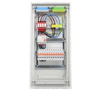 RSE Caja de fusibles con cable, pared hueca con distribuidor vacío Hager, pared hueca de 4 filas VH48NC, 1 FI de 4 polos. + 1 x 3 polos + 9 x 1 polo LS B16A, con protección contra sobretensiones