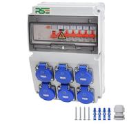 RSE Distribuidor de corriente de pared completo con cable de 230 V con contador, IP65, 11. 6 x 230 V con LS + FI 3P