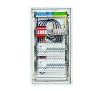 RSE Subdistribución cableada caja de fusibles empotrada/superficie pared hueca con fusibles Hager y distribuidor vacío Hager, empotrada, 3 filas VU36NC, con protección contra sobretensiones