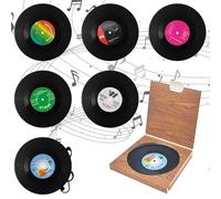 Rseuphiee 6 Piezas Posavasos de Vinilo, Posavasos Redondos para Bebidas, Diseño Retro de Discos de CD, Posavasos Antideslizantes y Aislantes, para Bares, Cafeterías, Casas, Fiestas, Oficinas