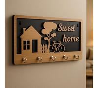 RSGM - Llavero de madera 3D prémium con gancho de acero inoxidable para decoración de pared de sala de estar (bienvenido)