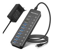RSHTECH Hub USB C Alimentación 10 Puertos, Hub USB 3.2 de 60W, RSH-ST10C | Hub USB-C 3.2 con Puertos Datos USB-A 3.2 y 2X USB-C 3.2 10Gbps, 7 Puertos USB-A 3.0 y Alimentación 12V/5A