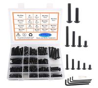 Rshuhx Juego de tornillos roscados M5, M6, M8, tornillos hexagonales, 310 unidades, acero al carbono, tornillos negros de cabeza redonda y tuercas, juego equipado con una llave hexagonal