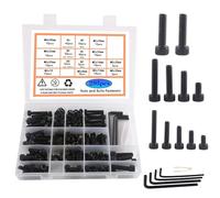 Rshuhx Surtido de tornillos M5, M6, M8, tornillos hexagonales, 295 unidades, acero al carbono, tornillos hexagonales negros y tuercas, juego de arandelas equipado con una llave hexagonal