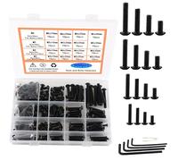 Rshuhx Tornillos hexagonales M3, M4, M5, M6, acero al carbono, negro, tornillos y tuercas, juego de 500 unidades, casquillo hexagonal, cabeza de botón redondo, cabeza alomada con llave inglesa