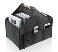 RSHVSMS Cesta gruesa para revistas y periódicos, moderno soporte de fieltro para archivadores de revistas de 4 niveles, espacio de expansión extraíble, mango de madera para el hogar y la oficina, 38 x