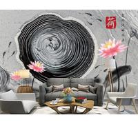 rskjdghshd Loto en tinta y agua y gotas de agua en un estanque de lotos con nueve peces, pintura decorativa para cafeterías y restaurantes, 3D, 300x210cm