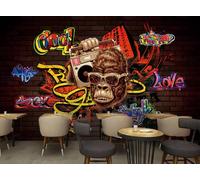 rskjdghshd Papel pintado con temática de música grafiti de hip-hop de moda para cafeterías y restaurantes, 3D, 200 x 140 cm