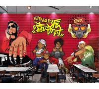 rskjdghshd Papel pintado de música hip-hop pintado a mano para cafetería y restaurante, 3D, 300 x 210 cm