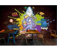rskjdghshd Papel tapiz con temática de música de grafiti de moda para restaurantes y cafeterías, 3D, 150 x 105 cm