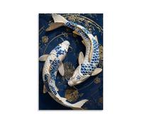 Rsliokal Póster de porcelana Koi Harmony en lienzo, pintura artística para decoración de pared, oficina, hogar, bar, estético, 50 x 75 cm