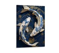 Rsliokal Póster de porcelana Koi Harmony en lienzo, pintura artística para decoración de pared, oficina, hogar, bar, estético, 30 x 45 cm