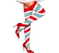 RSLOVE - Calcetín de Navidad para mujer, traje de Navidad, para mujer, Medias autofijantes Santa&Halloween, accesorio de Navidad, Verde, Talla única